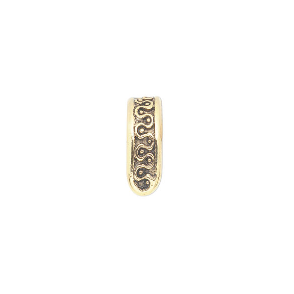 Bail, ice-pick. pewter (tin-based alloy), pkg/1, antique gold plate, 14x13mm with  scroll design, 10mm grip length. image number 1
