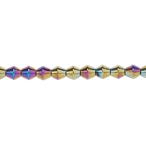 Bead, Hemalyke™ (man-made), rainbow, 4mm double cone. Sold per 15-1/2" to 16" strand. image number 0