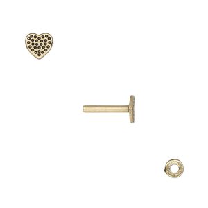 Washer and brad, antiqued brass, 4x0.7mm and 11x6mm with 6x5.5mm heart with dot design and 1.5mm post diameter. Sold per pkg of (2) 2-piece sets.