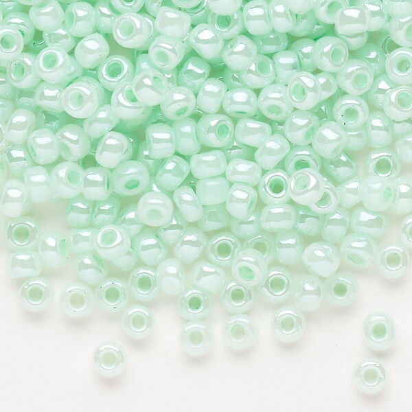 Seed bead, Dyna-Mites™, glass, opaque ceylon pastel sea foam, #6 round. Sold per 40-gram pkg. image number 0