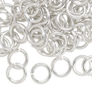 Jump ring, anodized aluminum, silver, 10mm round, 6.8mm inside diameter, 14 gauge. Sold per pkg of 100.