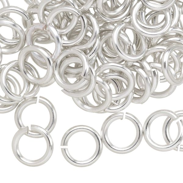 Jump ring, anodized aluminum, silver, 10mm round, 6.8mm inside diameter, 14 gauge. Sold per pkg of 100. image number 0