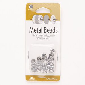 Bead, "pewter" (zinc-based alloy), pkg/28, antique silver finish, 6mm puffed flat swirl round.