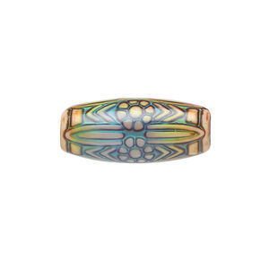 Bead, acrylic, cream and multicolored, 25x11mm color-changing round tube with tribal designs. Sold per pkg of 4.