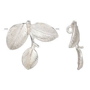 Drop, silver-plated brass, 26x24mm triple leaf, hidden loop and peg. Sold individually.