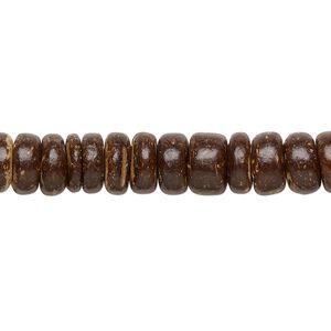 Bead, wood (waxed), dark brown, 7x2mm-8x4.5mm hand-cut rondelle. Sold per pkg of (2) 15-1/2" to 16" strands.