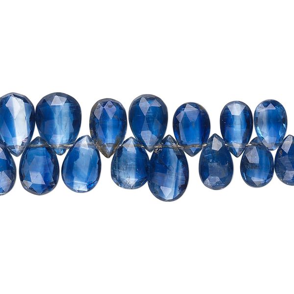 Blue kyanite 1pkg1, hand-cut top-drilled faceted puffed teardrop bead natural 8 inch graduated 5x3mm-9x7mm image number 0