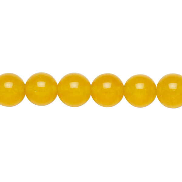 Bead, yellow "jade" (quartz) (dyed), 8mm round, B grade, Mohs hardness 6-1/2 to 7. Sold per 15-1/2" to 16" strand. image number 0