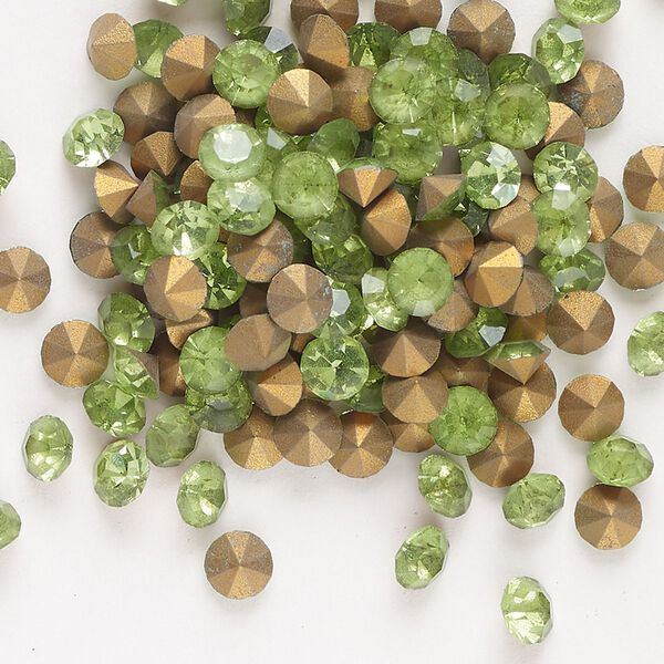 Chaton 144pk peridot frosted foil back, vintage Preciosa Czech crystal rhinestone 4.4-4.6mm round SS19 image number 0