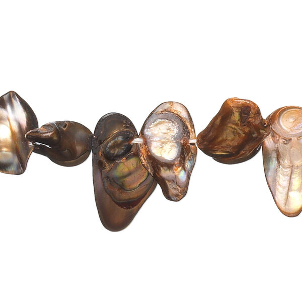 Pearl, cultured freshwater (dyed), antique bronze, 12x8mm-22x12mm top-drilled baroque, D- grade, Mohs hardness 2-1/2 to 4. Sold per 15-inch strand. image number 0
