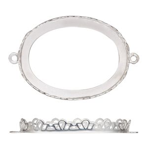Link, sterling silver, 42x31.5mm oval with decorative trim and open back with 40x30mm oval cabochon bezel setting. Sold individually.