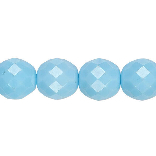 Bead, Czech fire-polished glass, pkg/15-1/2 to 16 inches, 12mm faceted round, opaque light turquoise blue, (63010). image number 0
