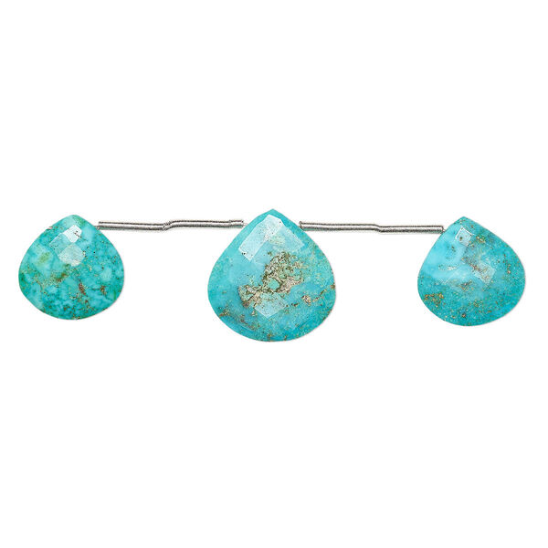 Bead, Imperial Crown turquoise (natural), 13-16mm and 16-19mm hand-cut top-drilled faceted puffed teardrop, C grade, Mohs hardness 5 to 6. Sold per 3-piece set. image number 0