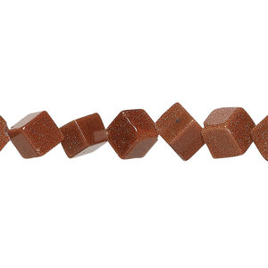 Brown goldstone (glass) 1pkg1, diagonally drilled cube bead, 15 inch 8-9mm