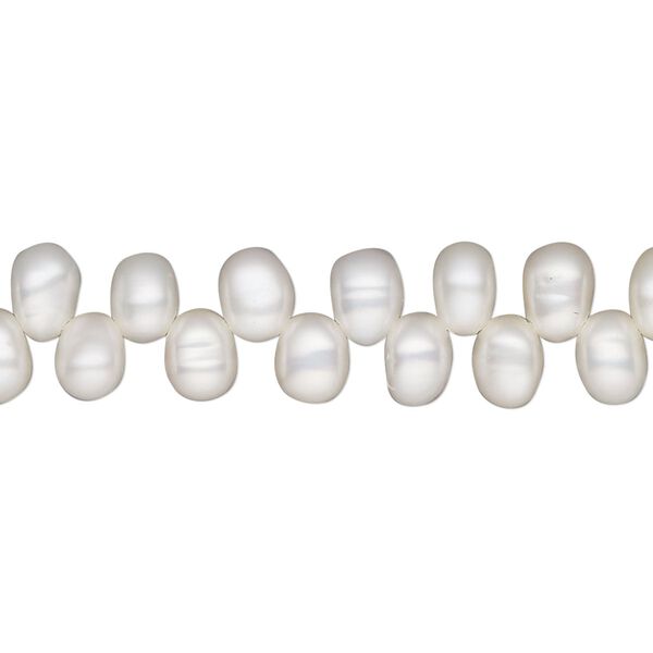 Pearl, cultured freshwater (bleached), white, 5x4mm-8x5mm top-drilled rice, D grade, Mohs hardness 2-1/2 to 4. Sold per 15-1/2" to 16" strand. image number 0