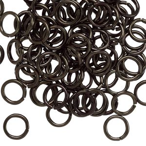 Jump ring, anodized aluminum, black, 8mm round, 5.4mm inside diameter, 16 gauge. Sold per pkg of 100.