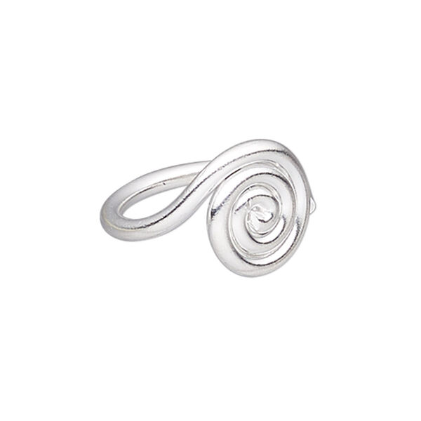 Ring, Hill Tribes, silver-plated copper, 14mm wide with 14mm swirl, adjustable from size 8 to 9. Sold individually. image number 0