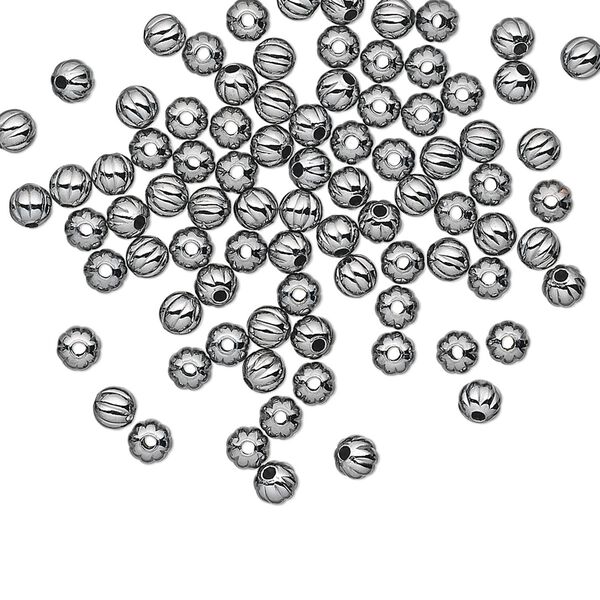 Bead, gunmetal-plated brass, 3mm corrugated round. Sold per pkg of 100. image number 0