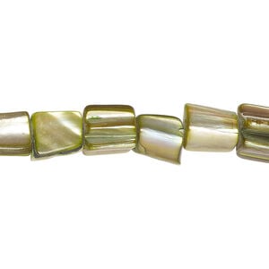 Mother-of-pearl shell 1pkg1, triangle tube bead 14 inch green 6x6mm-11x9mm