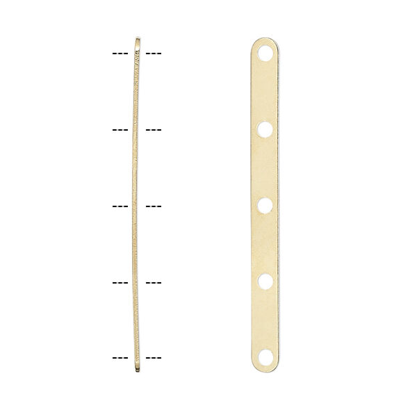 Spacer bar, gold-plated brass, 35x3mm 5-strand, fits up to 8mm bead. Sold per pkg of 100. image number 0