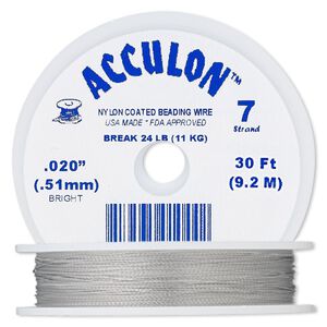 Beading wire, Acculon®, nylon-coated stainless steel, clear, 7 strand, 0.020-inch diameter. Sold per 30-foot spool.