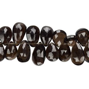 Smoky quartz 1pkg1, hand-cut top-drilled faceted puffed teardrop bead 6 inch 9x6mm-12x8mm