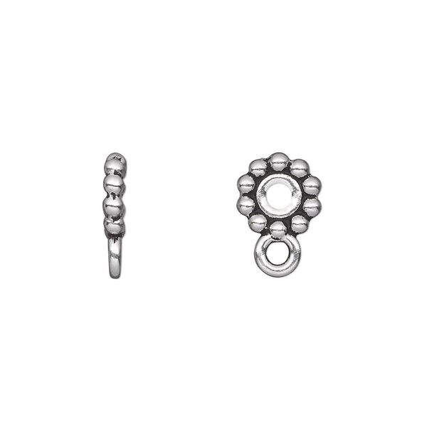 Bead, TierraCast®, antique silver-plated pewter (tin-based alloy), 9x2mm beaded rondelle with closed loop. Sold per pkg of 2. image number 0