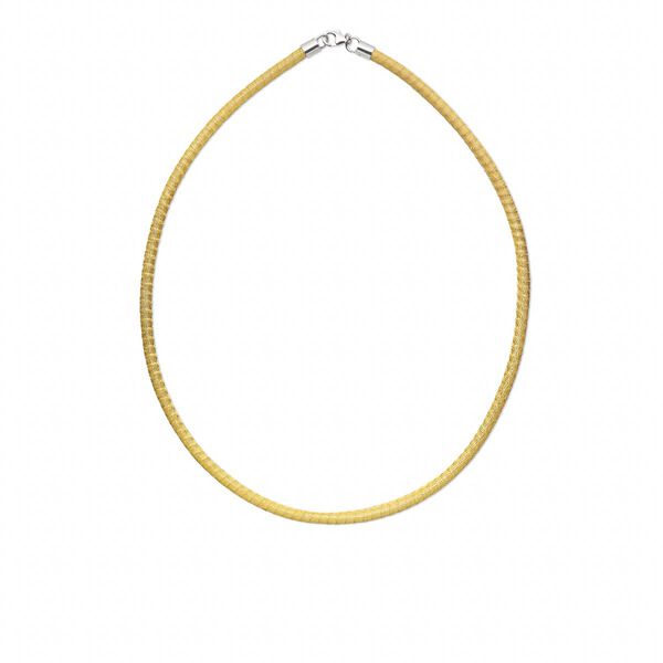 Necklace, brass mesh over leatherette cord and imitation rhodium-finished sterling silver, yellow, 3-4mm, 16 inches with lobster claw clasp. Sold individually. image number 0