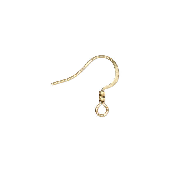 Ear wire, gold-finished stainless steel, 15.5mm flat fishhook with 3mm coil and open loop, 21 gauge. Sold per pkg of 5 pairs. image number 0