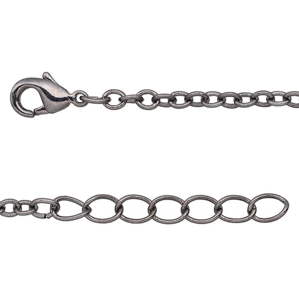 Chain, gunmetal-plated brass, 2.5mm cable, 18 inches with 1-1/4 inch extender chain and lobster claw clasp. Sold per pkg of 4. image number 0