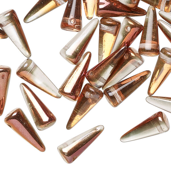 Bead 36pk semitransparent clear and dark amber, Preciosa Czech pressed glass 13x5mm top-drilled spike image number 0
