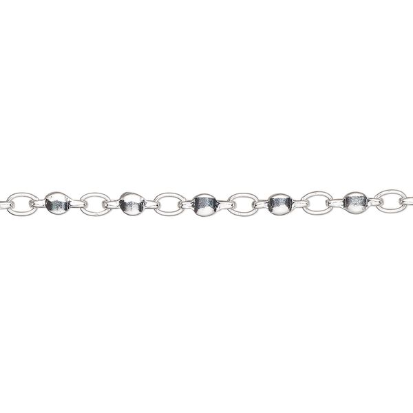 Chain, silver-plated brass, 2.5mm round link. Sold per pkg of 5 feet. image number 0