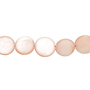 Mother-of-pearl shell 1pkg1, puffed flat round bead 15 inch baby pink 9-11mm