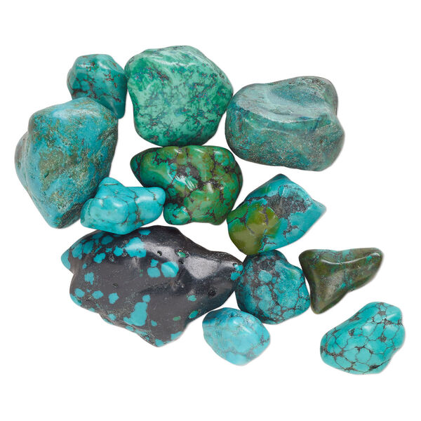 Component mix, turquoise (dyed / stabilized), blue, small to gigantic undrilled nugget, Mohs hardness 5 to 6. Sold per pkg of 12. image number 0