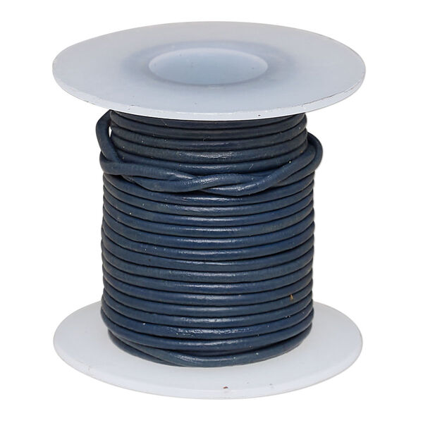 Cord, leather (dyed), navy blue, 1-1.2mm round. Sold per 5-yard spool. image number 0