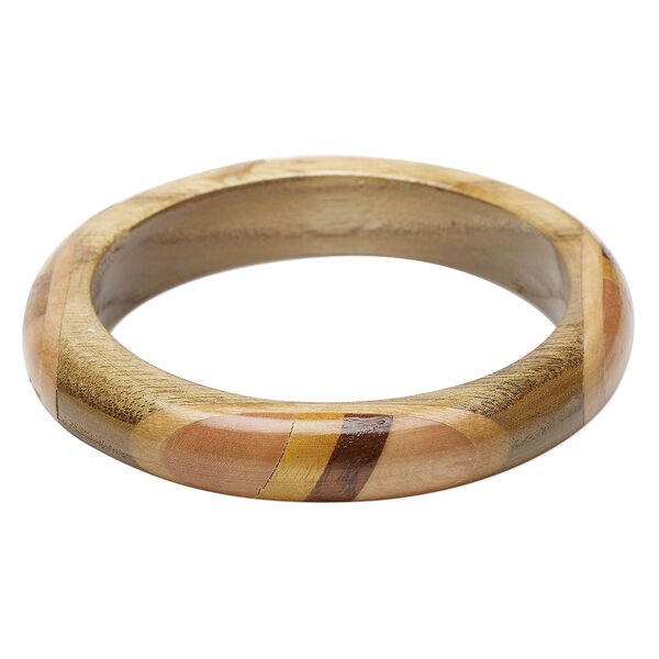 Bracelet, bangle, Everyday Jewelry, maple wood (assembled), brown, 14mm wide with inlaid design, 8 inches. Sold Individually. image number 0