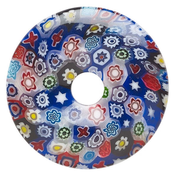 Focal, millefiori glass 1pkg1, translucent multicolored, 39-40mm undrilled donut. image number 0