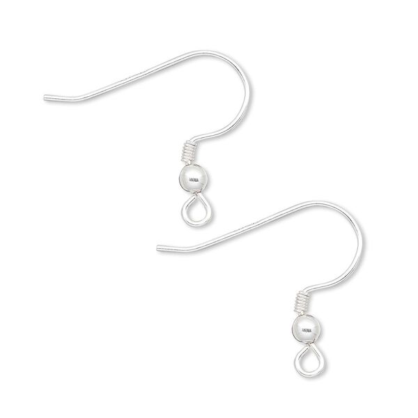Ear wire, sterling silver-filled, 19mm fishhook with 3mm ball and 2mm coil with open loop, 22 gauge. Sold per pkg of 5 pairs. image number 0