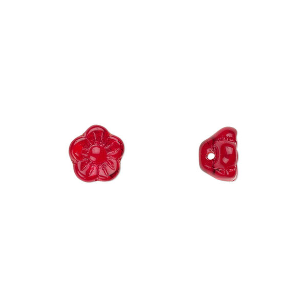 Bead, Czech pressed glass, ruby red, 8.5x6mm flower cone. Sold per pkg of 50. image number 0