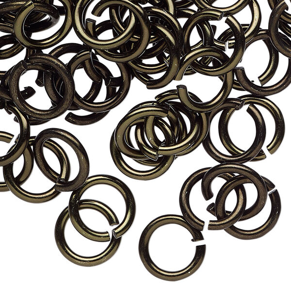 Jump ring, anodized aluminum, black, 10mm round, 6.8mm inside diameter, 14 gauge. Sold per pkg of 100. image number 0