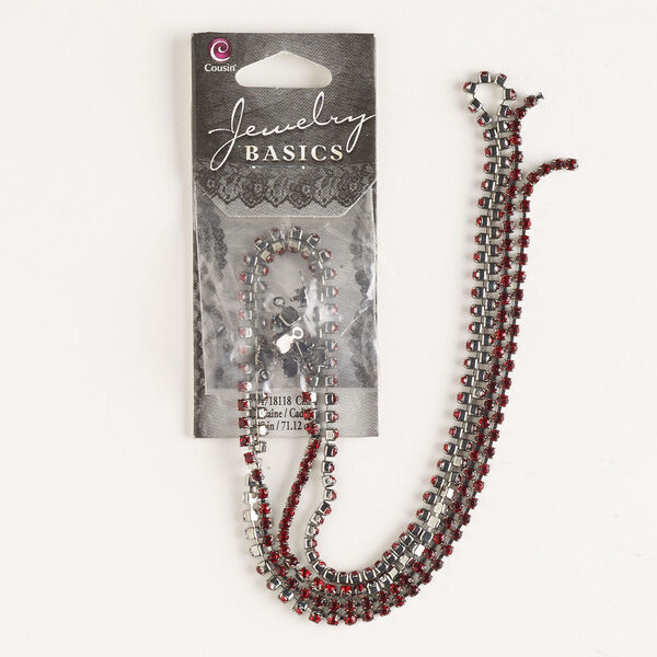 Cupchain, imitation rhodium-finished brass and glass, red, 2mm wide, 28 inches with (8) connectors. Sold individually. image number 0