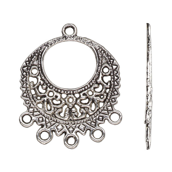 Drop, antique silver-finished "pewter" (zinc-based alloy), 26mm single-sided go-go with fancy design and 5 closed loops. Sold per pkg of 10. image number 0