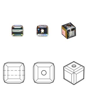 Bead 48pk crystal vitrail medium, Crystal Passions® 6mm cube 5601