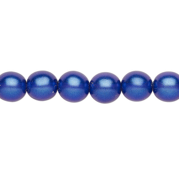 Bead, Czech pressed glass, pearlized dark blue, 8mm round. Sold per 15-1/2" to 16" strand, approximately 50 beads. image number 0