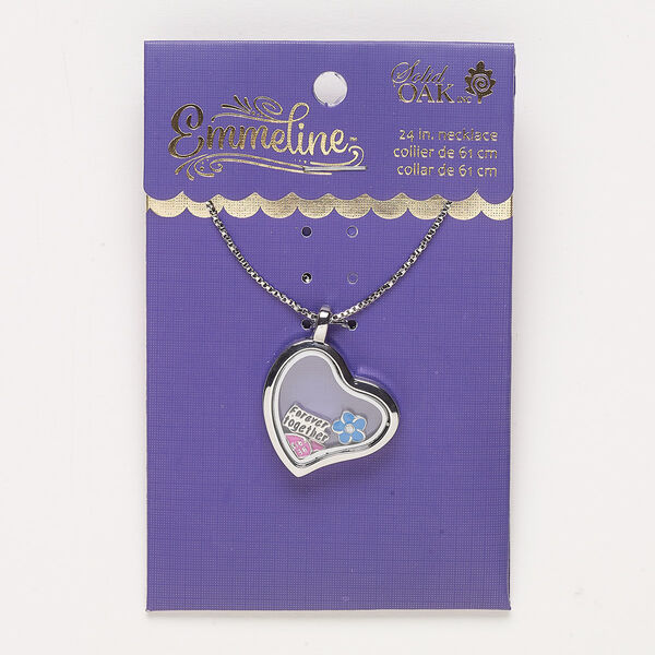 Necklace, glass / enamel / silver-finished "pewter" (zinc-based alloy) / steel, multicolored, 28x27mm heart with "forever together" / split heart with "BEST FRIENDS" / flower design, 24 inches with 2-inch extender chain and lobster claw clasp. Sold individually. image number 0