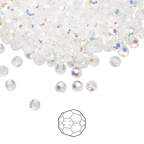 Bead 144pk crystal AB, Preciosa Czech crystal 3mm round image number 0