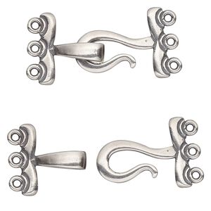 Clasp hook 1pkg1 silver-plated, 28x15mm, antique brass JBB Findings 3-strand