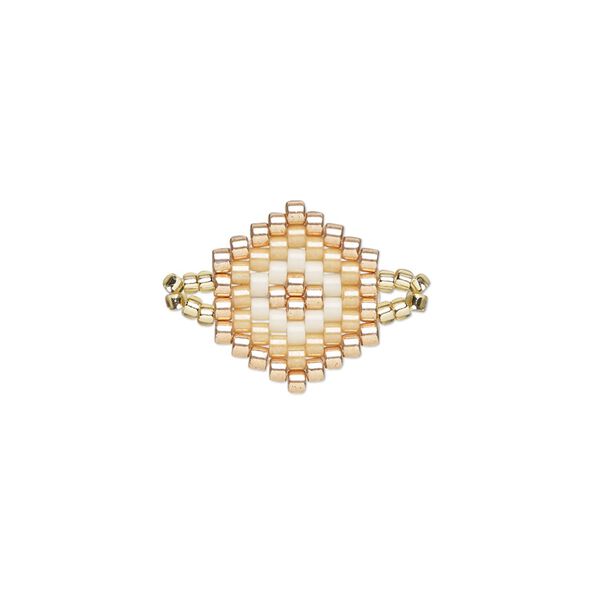 Link, Creative Touch, glass, copper / peach / white, 14x13mm double-sided hexagon. Sold individually. image number 0
