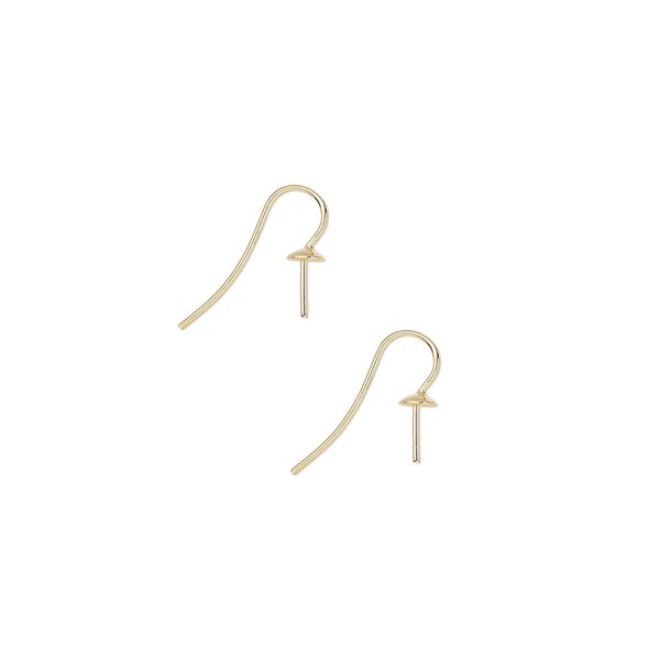Ear wire fishhook 1pkg100 gold-plated, 17.5mm with 5mm cup / 7.5mm peg / fits up to 6mm bead round setting, 19 gauge brass 50 pair image number 0