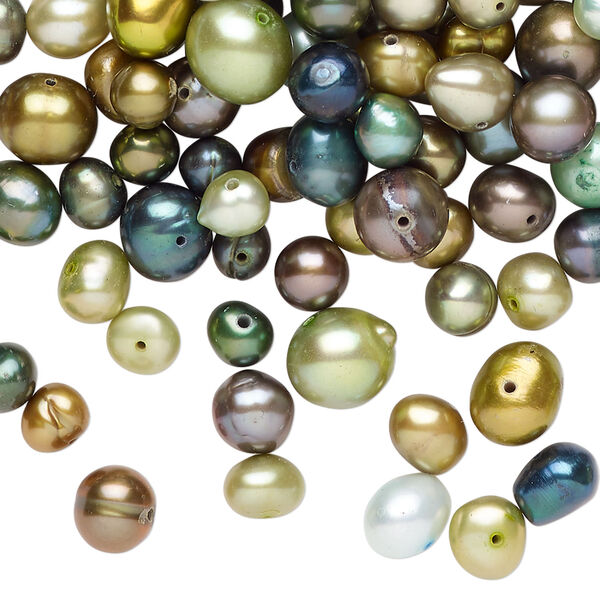 Freshwater pearl mix 1pkg1, semi-round, 2 ounce multi-green 3mm-14x12mm cultured image number 0